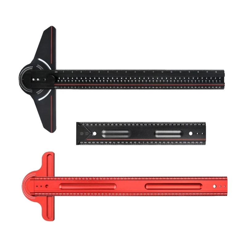 Construction Ruler T Type Ruler Woodworking Scribing Square Ruler Gauge Adjustable Protractor Carpenters DIY Accessories