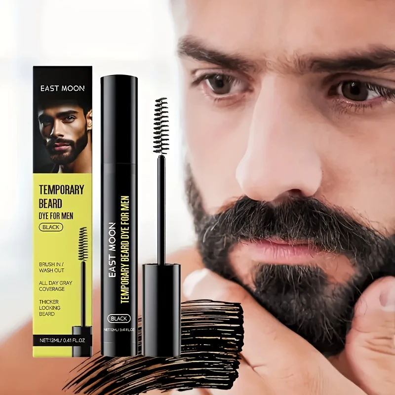 Temporary Beard Dye For Men,Natural Black Beard & Eyebrow Color Long-Lasting,Moustache Filler pen,Waterproof Beard Dyeing Pen