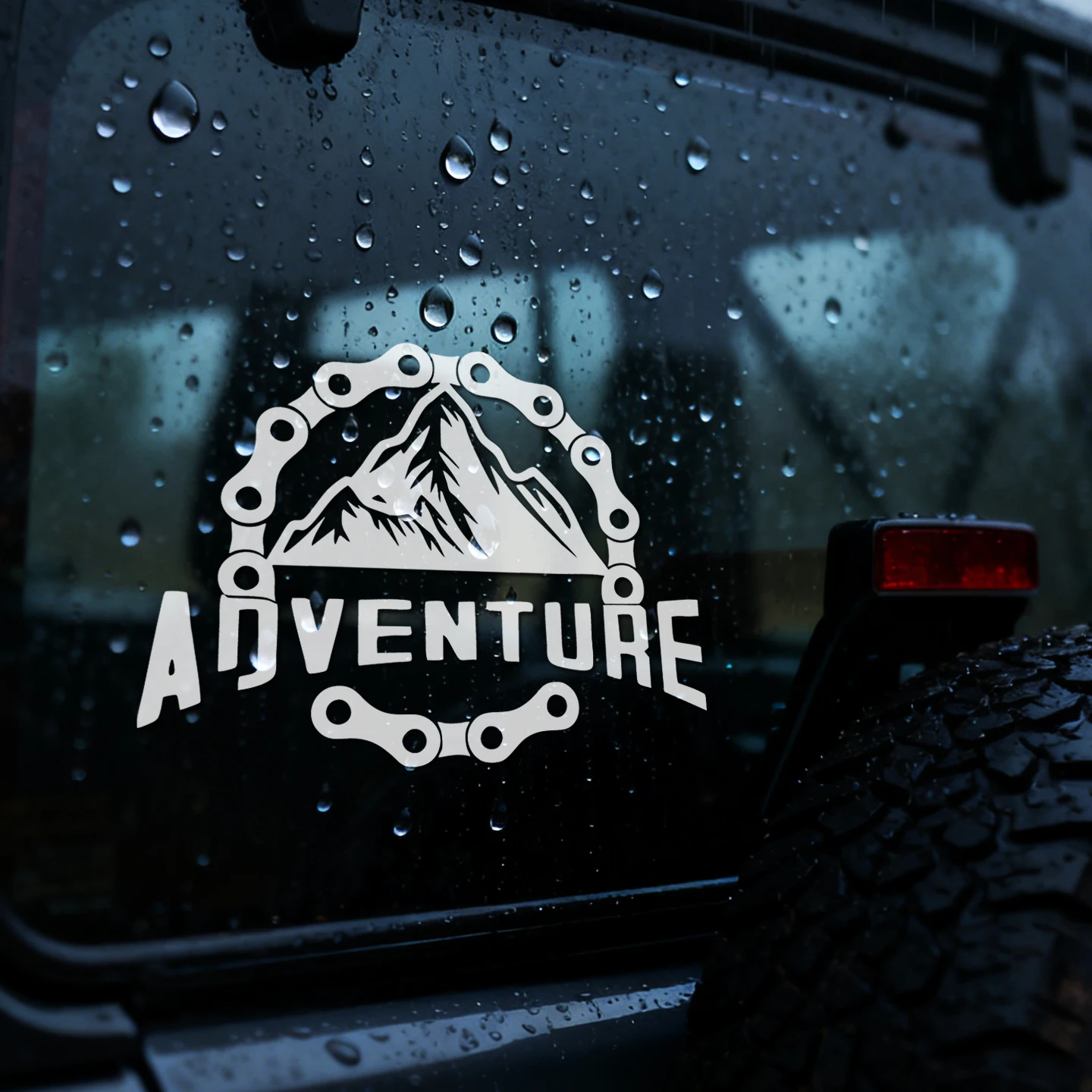 

Adventure-themed motorcycle decals for car doors and rear windows, vinyl travel trunks, and RV reflective stickers.