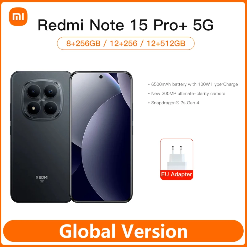 Xiaomi Redmi Note 15 Pro+ 5G Global Version Snapdragon® 7s Gen 4 NFC 6.83' CrystalRes AMOLED Display 6500mAh Mobile Phones