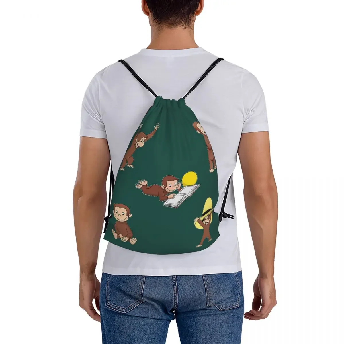 George The Curious Monkey Cartoon For Kids Pack Backpacks Drawstring Bags Drawstring Bundle Pocket Sports Bag For Man Woman