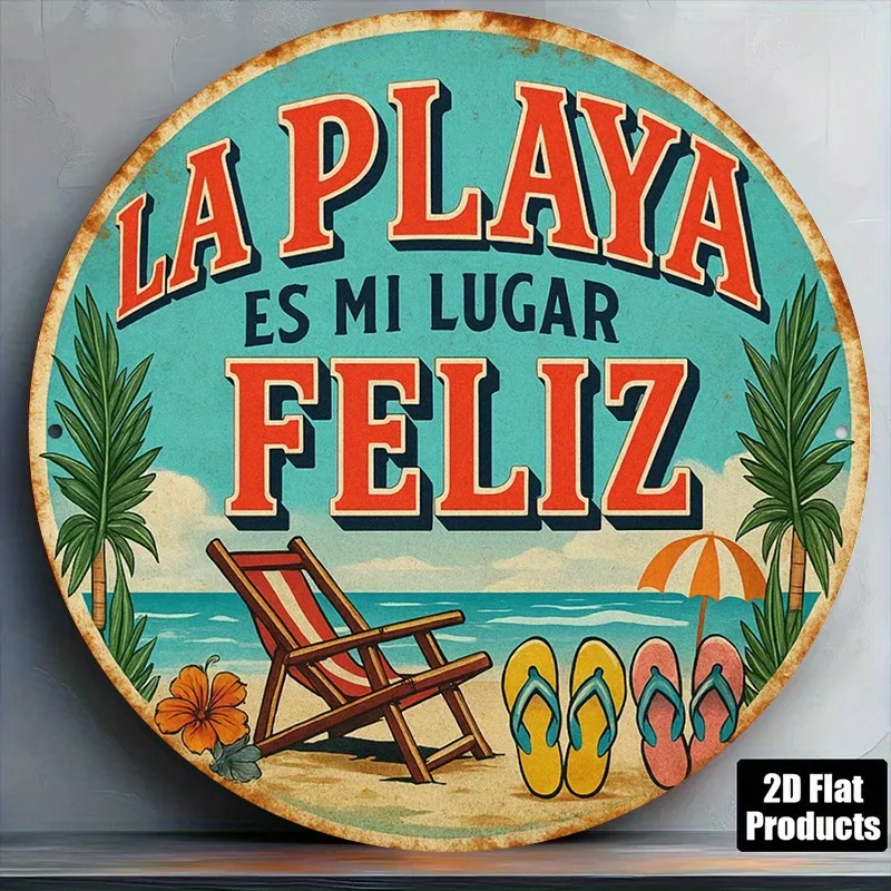 2D Flat, 1pc 8x8 Inch Spanish Beach Wall Sign 
