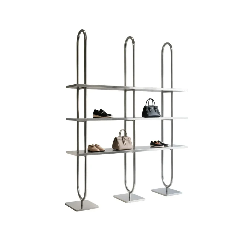 custom.Stainless steel floor-standing shoe rack display stand，Suitable clothing stores、Luggage、Accessory and footwear displa