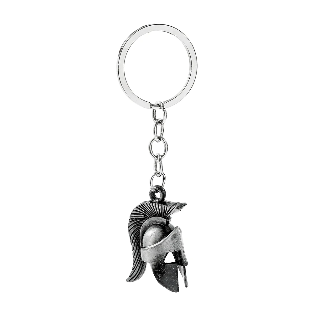 Classic Retro 3D Ancient Greek Spartan Helmet Keychain Men's Knight Keyrings Hero Mask Rock Punk Pendant Bag Accessories