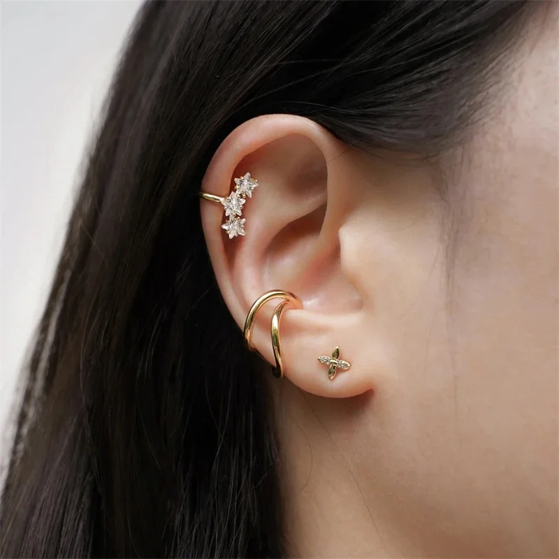 1PCS Fashion Star CZ Zircon Crystal Clip Earrings for Women No Piercing Gold Color Ear Cuff Statement Cartilage Earclips Jewelry