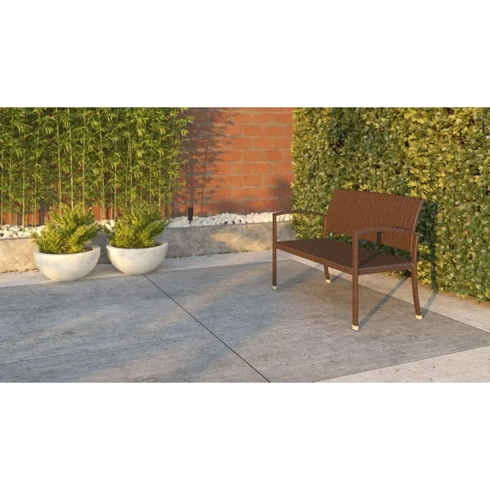 Miles Patio PU Wicker Steel Frame All Weather Bench Attractive Woven Design Easy Assembly Lightweight Year