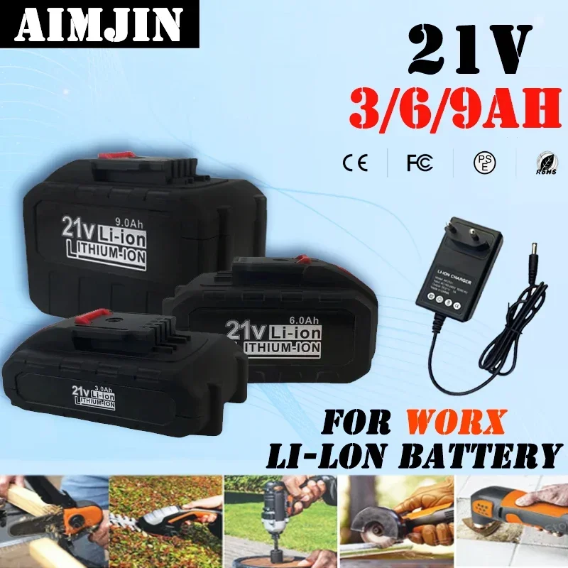 

3.0/6.0/9.0Ah Cordless Rechargeable For 21V Worx Battery Power Battery,Replace Impact Drill Battery Spare Battery for Power Tool