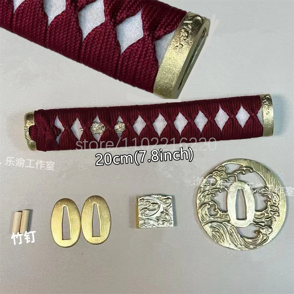 A Set Amazing 20cm Real Rayskin Handle Tsuka Brass Handguard Gaurd Tsuba Habaki Seppa For Japanese Samurai Katana Sword Fittings