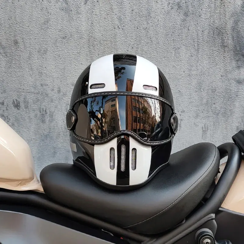 Casque de moto intégral à profil bas pour hommes et femmes, casque de sécurité rétro ignorant DOT Hurbike Crash, double pare-soleil