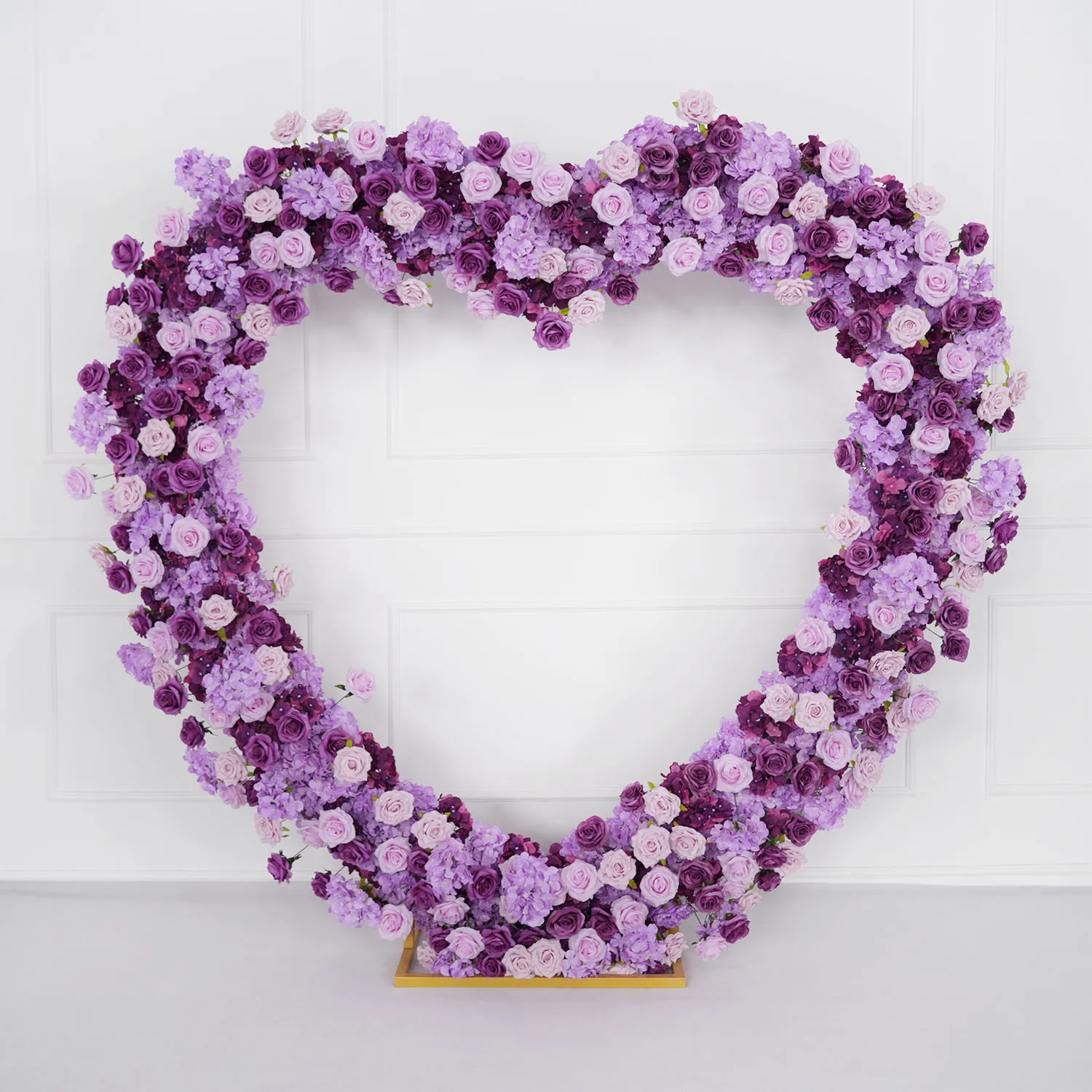 

Uflower Luxury Purple Rose Flower Wall Love Heart-Shaped Frame Arch Wedding Backdrop Floral Arrangement Cloth Base Decor