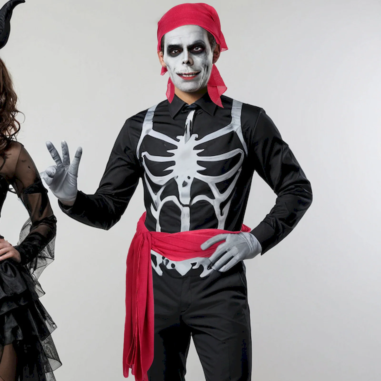 1 Zestaw Akcesoriów Pirackich Ciemnoczerwona Bandana Szarfa Pas Chusta na Głowę Piracki Kostium Halloween Cosplay Damski Męski Kostiumy Halloween