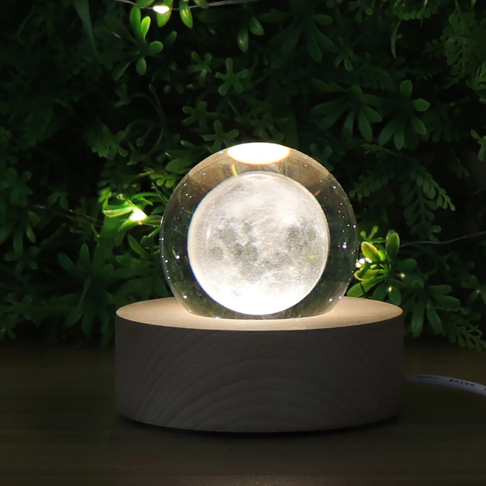 

3D Moon Crystal Ball LED Night Light USB Powered Bedroom Decoration Sleep Table Lamp for Kids Boy & Girl Creative Gift