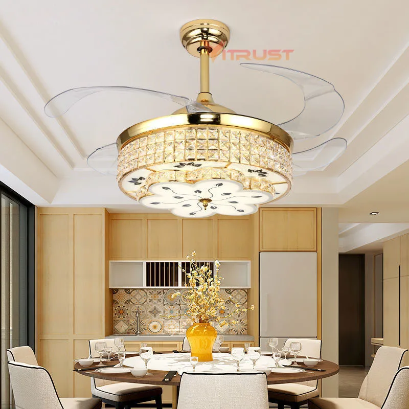 

Modern LED Crystal Ceiling fan Lights Remote Control Chandelier Ceiling Fans Lamps Living Room Dining Bedroom Fan 42inch 48Inch