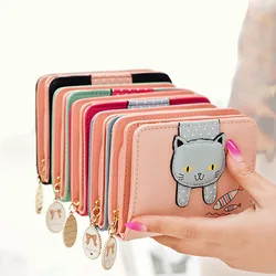 2025 New Small Business Credit Card Holder Wallet Female Cat Short Fold Student Cute Mini Fashion Coin Money Key Wallet Bags
