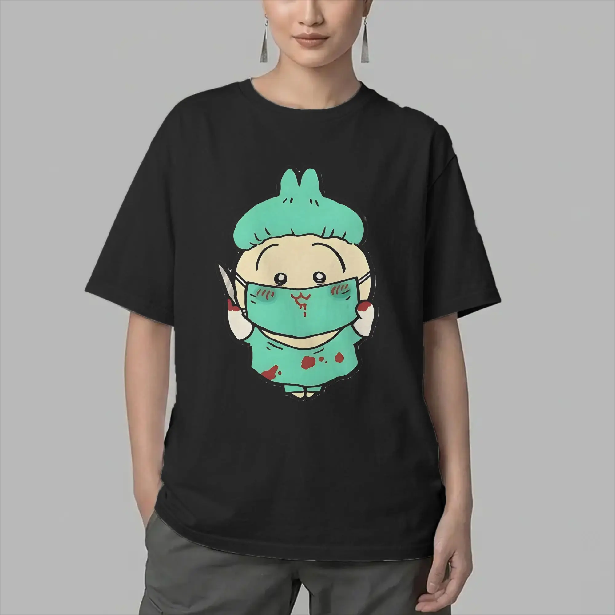 Men T-Shirt Chiikawas Usagi Halloween Unique Pure Cotton Tee Shirt Short Sleeve  T Shirt O Neck Clothes Plus Size