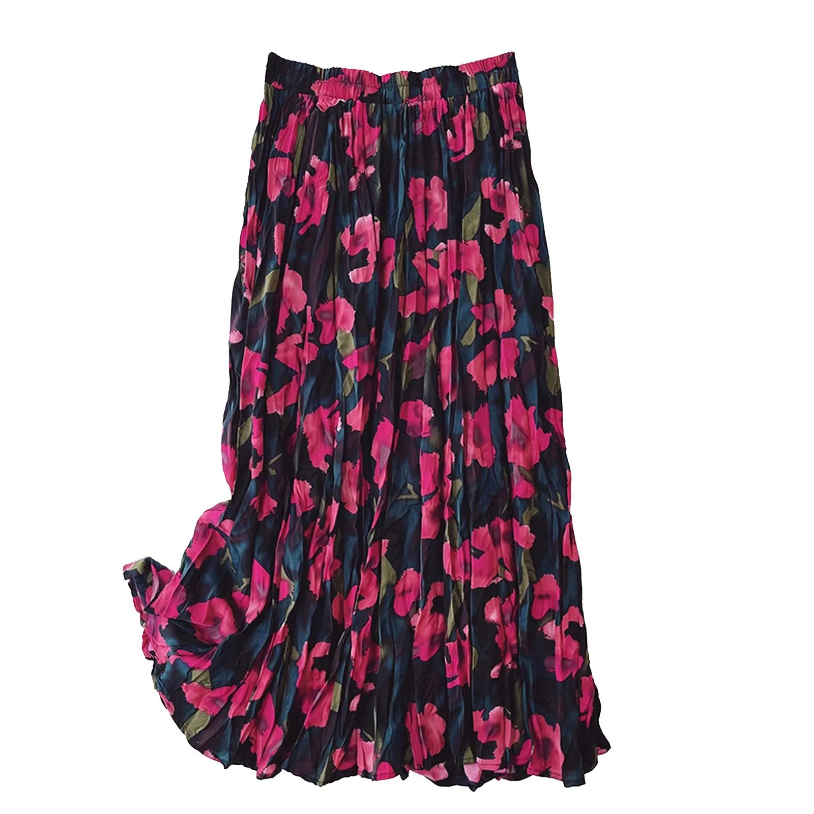 Elegant Pleated Big Swing Skirt For Women Vintage Floral Pattern Printing Autumn And Winter Atmosphere Half Bodies Skirts