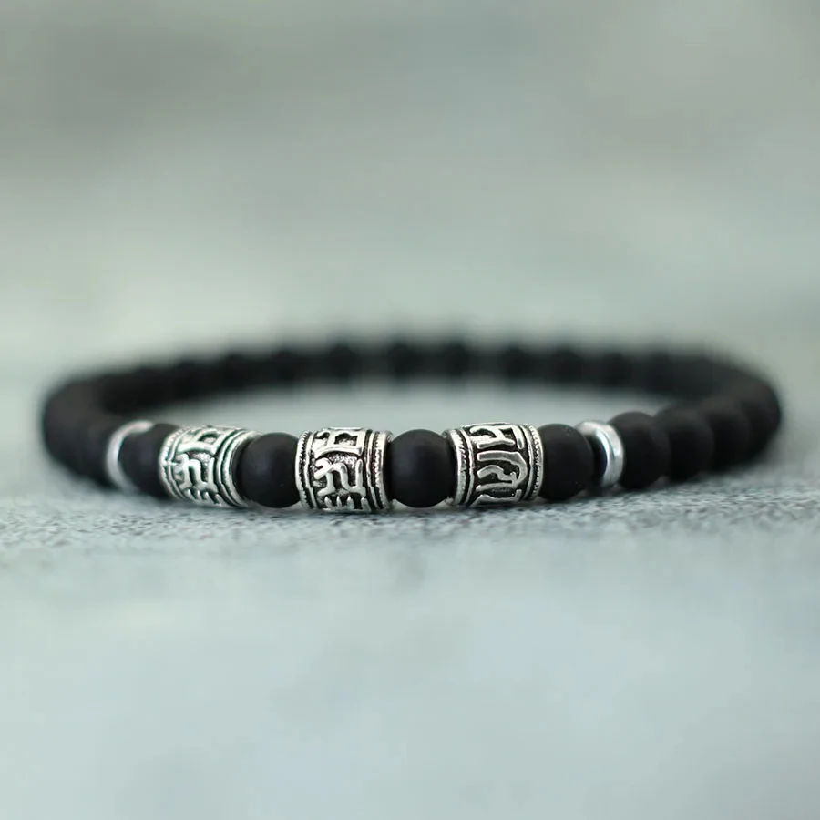 Noter Mantra Armband für Männer 6mm Howlith Lava Tigeraugen Perlen Armband Wikinger Zubehör Pulseras Para Hombre Tibet Armband – Detail 5