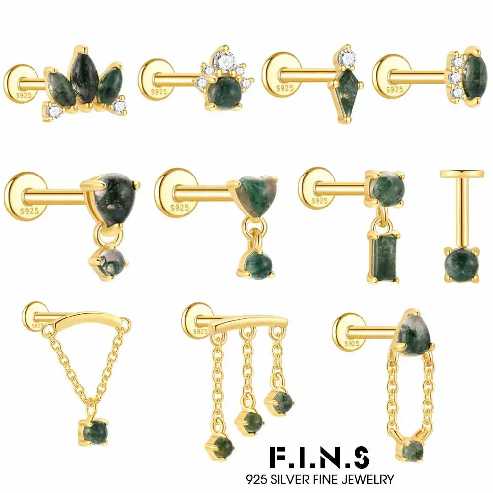 

F.I.N.S 1 шт. натуральные водные травы мох агат геометрия циркон стерлингового серебра 925 пробы серьги для пирсинга для женщин Ins Stack украшения для ушей