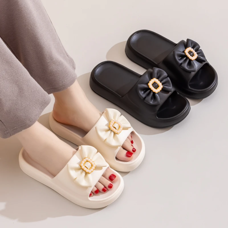 

Женские универсальные модные стильные домашние тапочки с милым бантом для верхней одежды Легкие повседневные пляжные женские сандалии и тапочки из материала Eva