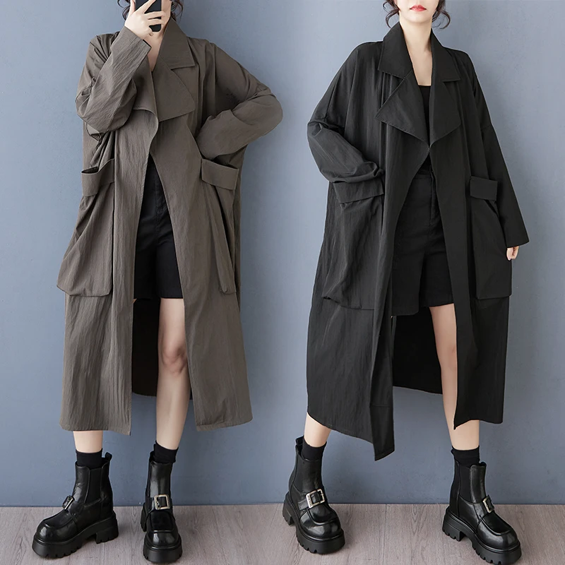 

Sweet Loose Oversize Patchwork Casual Long Sve Windbreaker Dr Women's Street Sle Cotton Polyester Spring Season