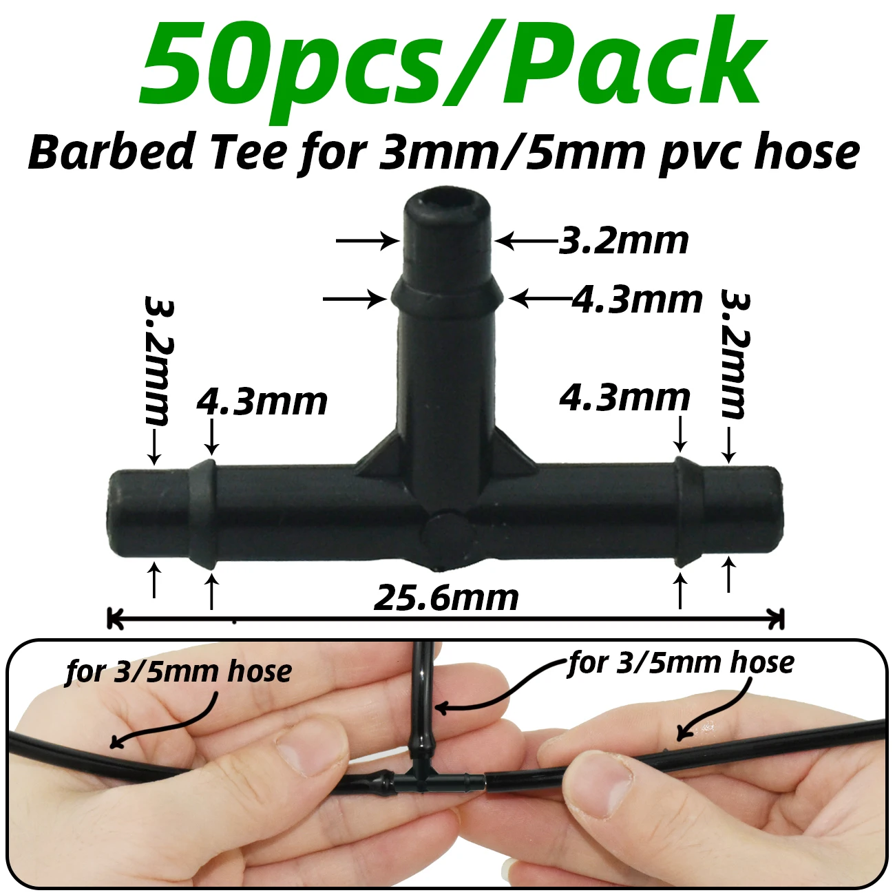 KESLA 50pcs 1/8'' Barbed 3-Way Tee Connector for 3/5mm Micro Drip Irrigation Tubing Hose Couplings Watering Pipe Garden Tools