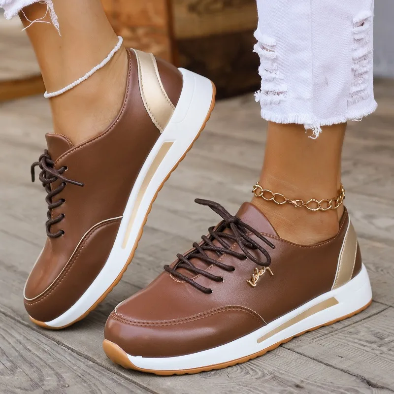 

2024 Women's Leather Sneakers Brand Lace Up Flat Shoes for Women Light Female Vulcanized Shoe Casual Sneaker Zapatillas De Mujer