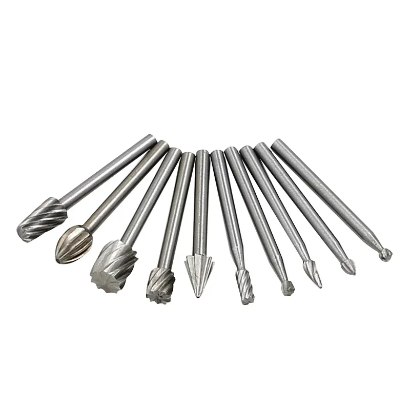 10pcs HSS Routing Router Bits Burr Rotary Tools Rotary Carving Carved Knife Cutter Tool Engraving Wood Working Used for Dremel