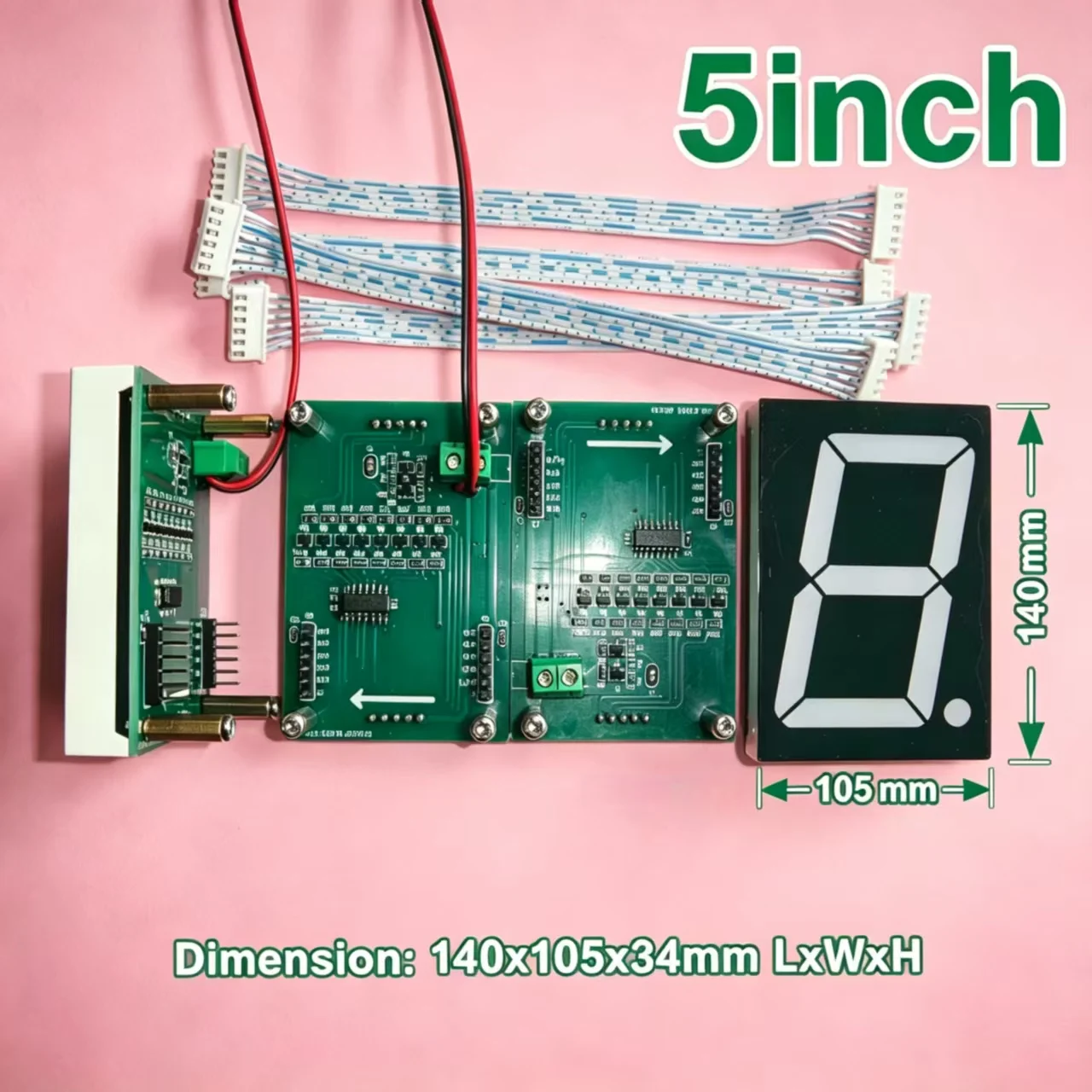 Large 5 Inch Green Single Digit 7 Segment LED Display Module with Drive Cascadeable for Industrial Countdown Clock 4pcs/lot