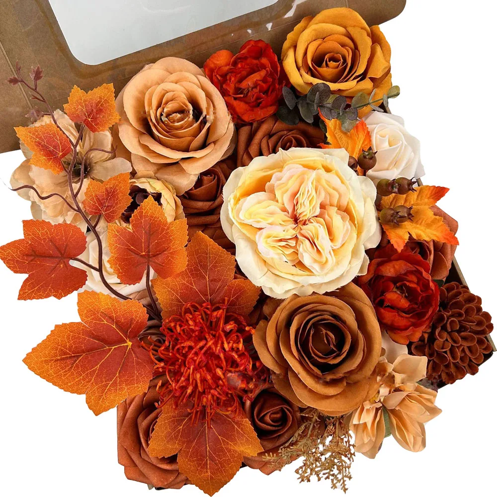 

YeeNanee Terracotta Artificial Flowers Combo Box Set Silk Rose Dahlia for DIY Wedding Bridal Bouquets Table Centerpieces Decor