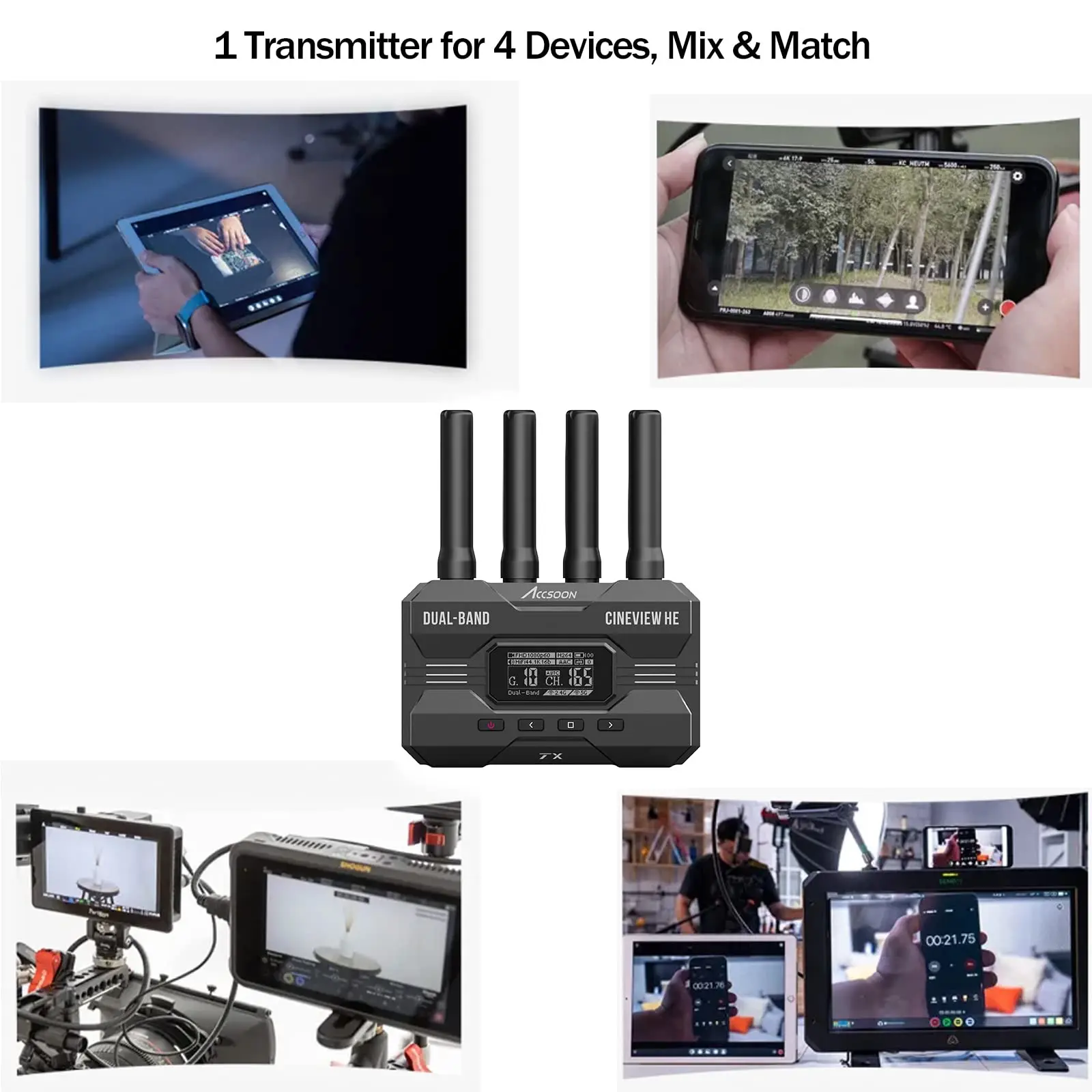 ACCSOON CineView HE Bezprzewodowy system transmisji wideo Nadajnik Odbiornik HDMI 1080p 1200 stóp do 4 urządzeń do transmisji na żywo