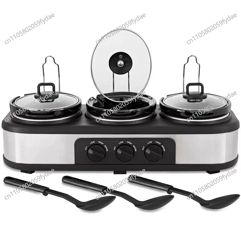 

Серебристые электрические мини-мультиварки-скороварки, портативные, 3x1,5 кварты, тройная мультиварка для фуршета и кухни