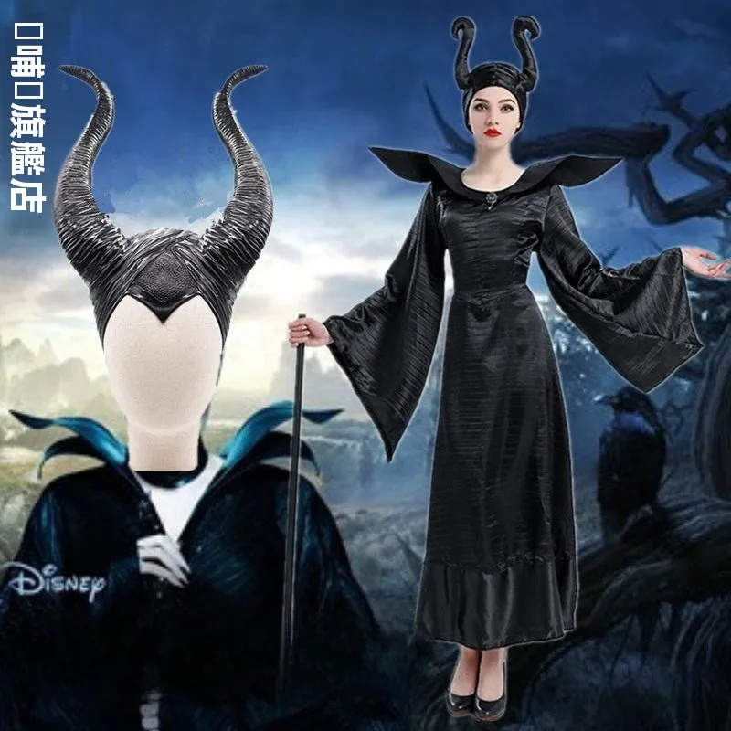 

Halloween Stage Performance Costume Cos Sleeping Beauty Main Character Masquerade Ball Maleficent Horned Hat Women's Fashion