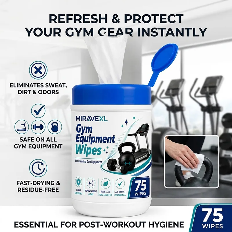 Gym Equipment Wipes 75 Count Sweat Removing Cleaning Wipes for Gym Equipment Fitness Machine Dumbbell Kettlebell Cleaner Wipes