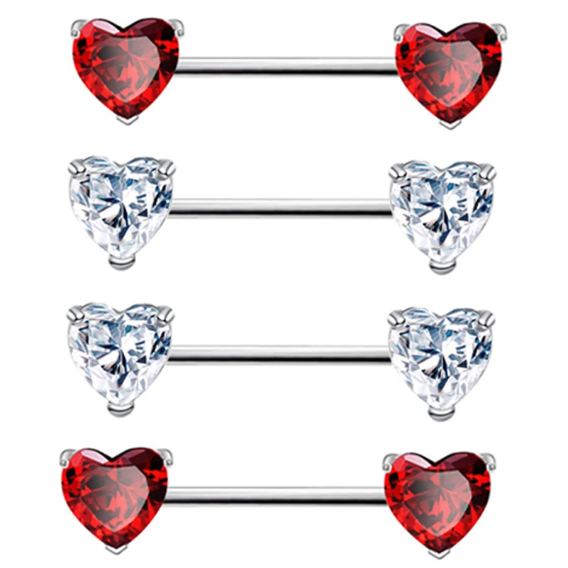 1 paire 1.6x16mm blanc rouge Zircon coeur mamelon anneaux cristal mamelon Piercing barre Sexy femmes mamelon bijoux Helix Piricing boucles d'oreilles