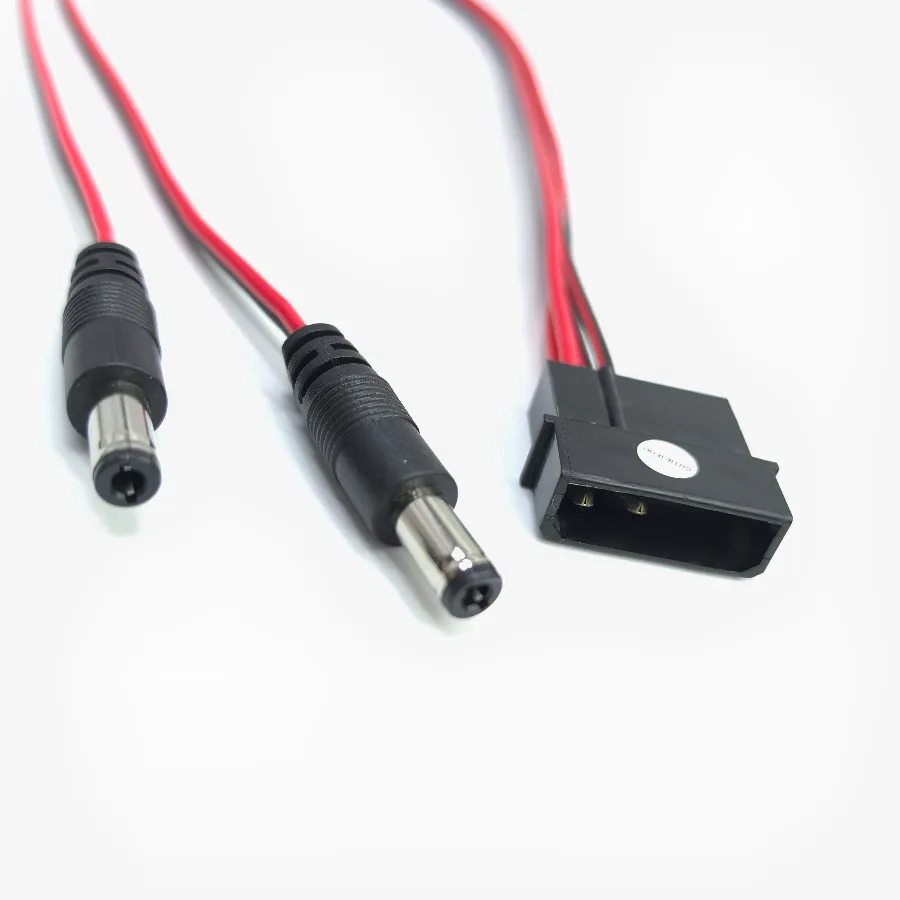Computer IDE Molex Male to 2-Port DC 5.5*2.1 5.5mm x 2.1mm Converter Adapter Power Supply Cable 6.6A 12V 18AWG Wire 50cm