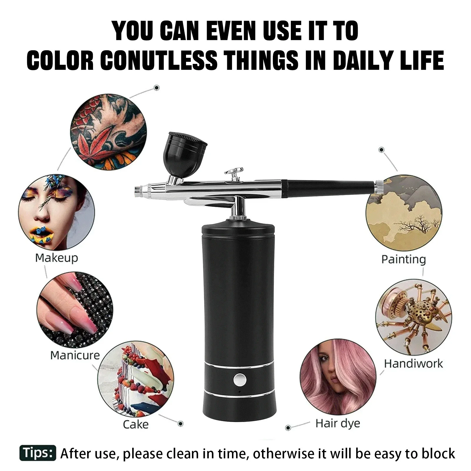 Portable Small Electric Compression Spray Gun with Optional Connecting Pipe, Manicure/Beauty/Cake Decoration/Hand Model Spraying