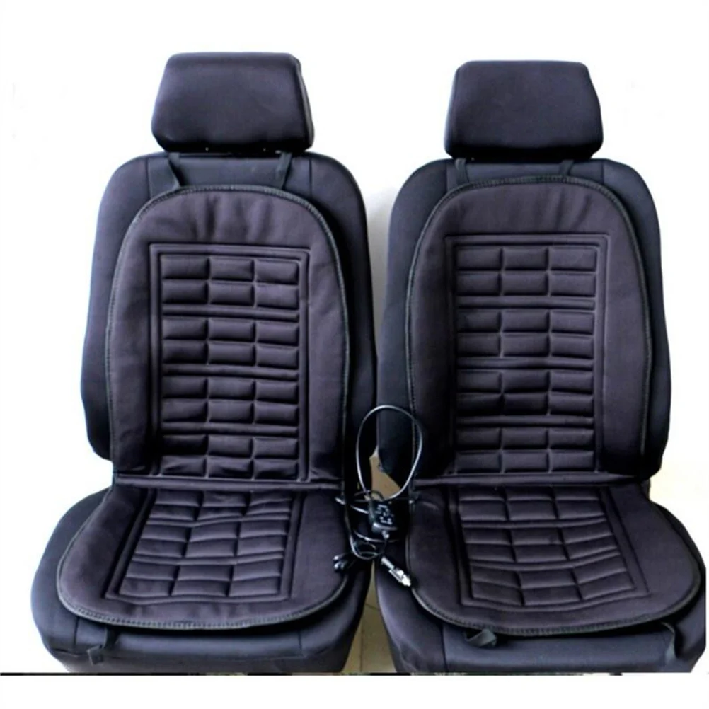 

2Pcs Heated Car Seat Cushion Black Adjustable Temp Control Fast Heating Auto Seat Pad Cushion Soft Fabric Car Lighter Compatible