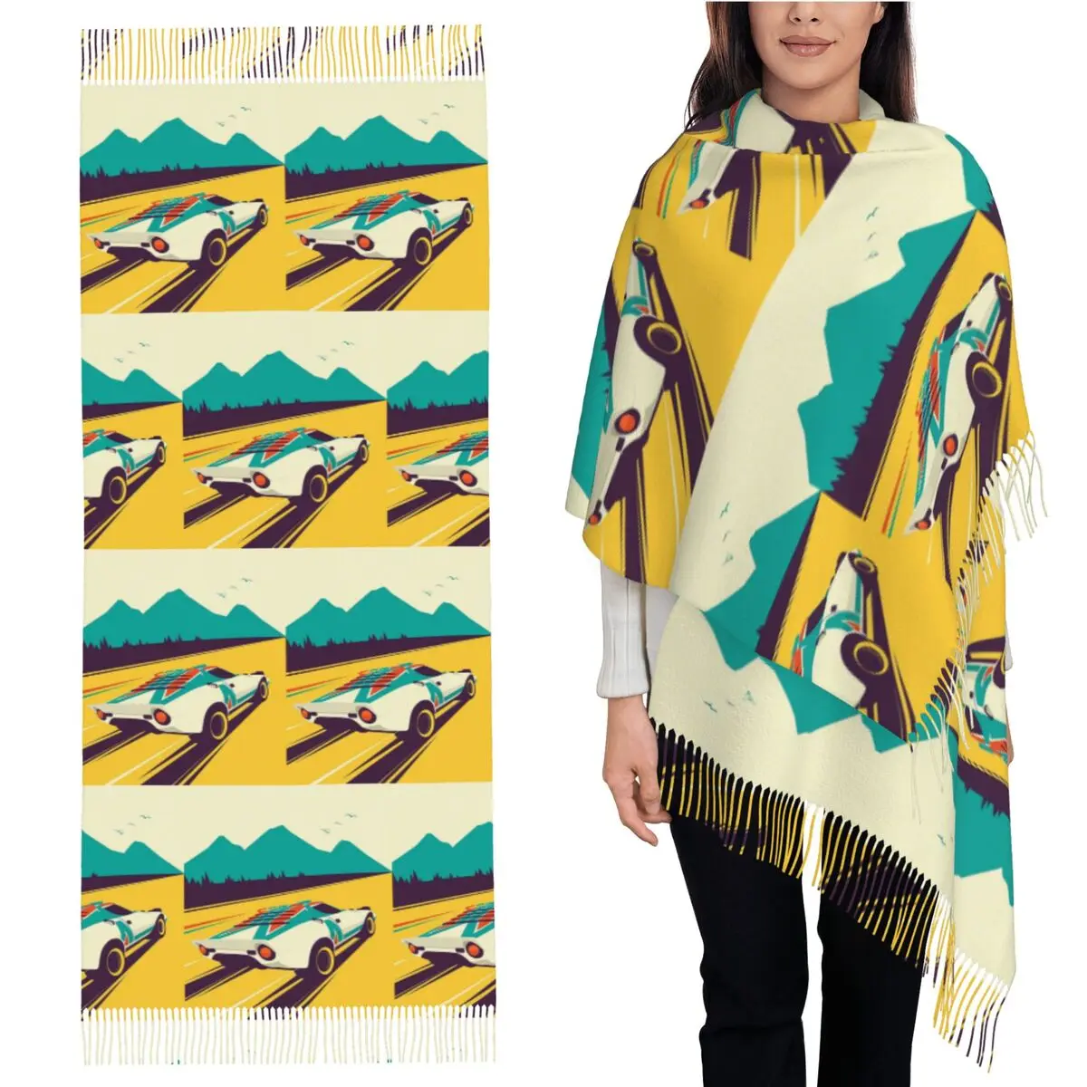 

Lancia Stratos шарф с художественным принтом, шарфы с кисточками, женские мягкие теплые шали и накидки, большая осенне-зимняя шаль