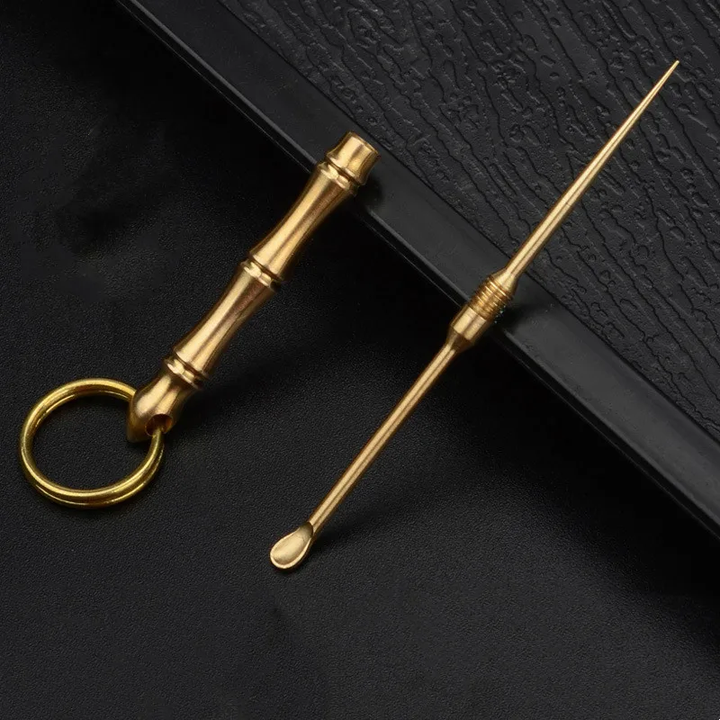 4 Styles Brass Mini Tool Keychain Pendants Mini Spoon Metal KeyChain Portable Ornaments Charms Bag Hanging Car Key Accessories