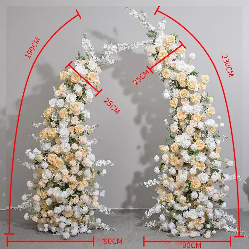 Custom series Yellow and white rose green leaves artificial mixed flower corner arch wedding background decoration stage setting