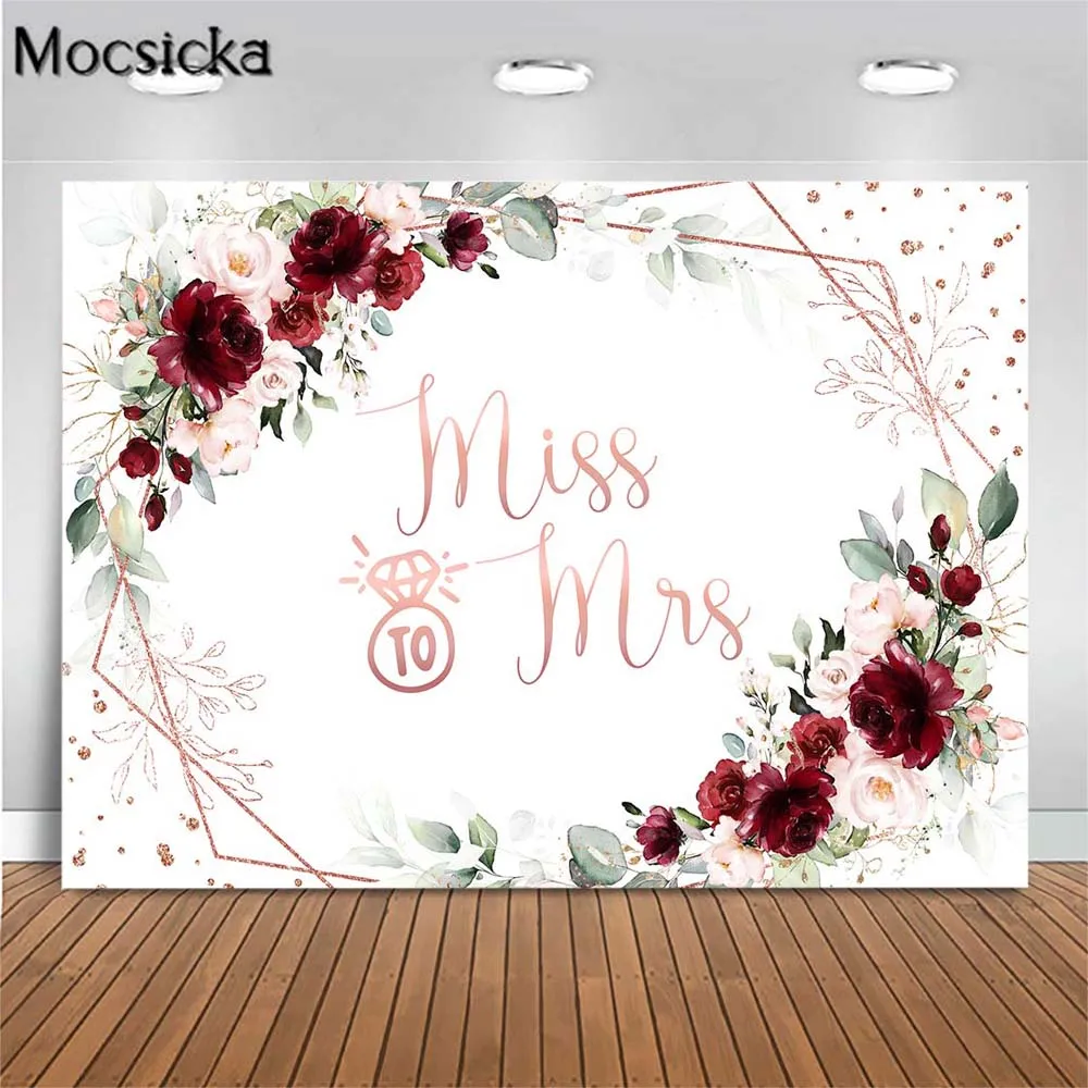 

Miss to Mrs Wedding Bridal Shower Backdrop Photography Burgundy Flowers Pink Frame Women Birthday Photo Background Photo Studio