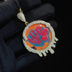 Hip Hop Picture Custom 36mm Drop Photo Pendant 5A Cubic Zirconia Gold Silver Plated Charm Pendants Memory Picture Necklace