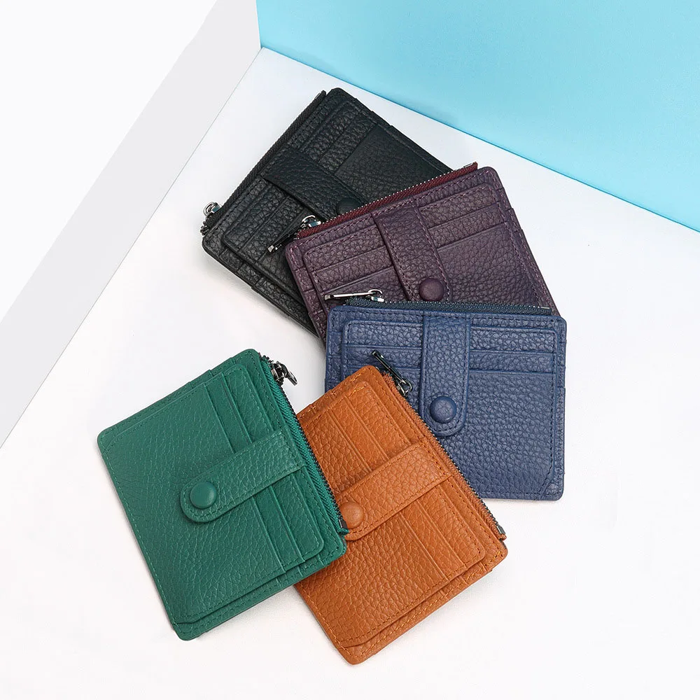 Leather Card Holder Women Zipper Coin Purse Gift Multi-card Position Cowhide Men's Card Holder Wallet