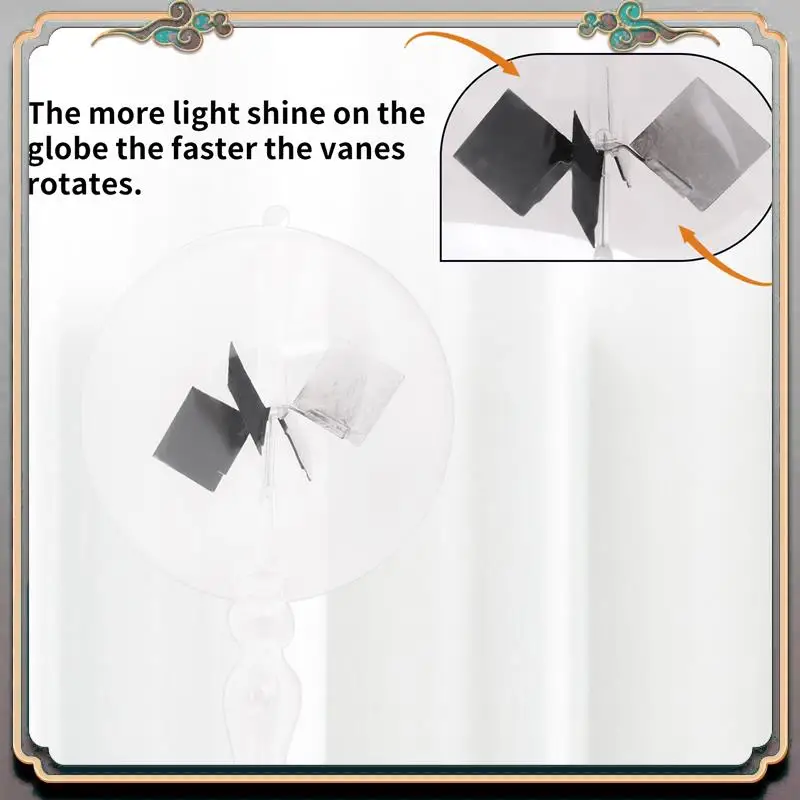 Durable 20.5Cm Glass Windmill Solar Powered Crookes Radiometer Light Mill/Educational Teaching Study Tool/Office Home Decoration