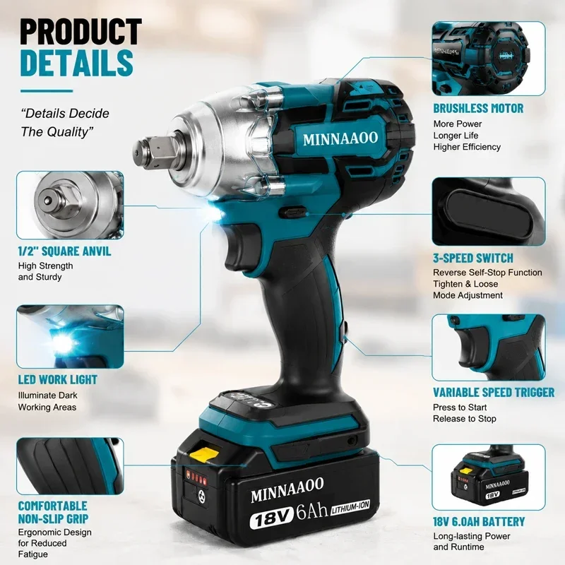 For Makita 18V Battery 6.0Ah Rechargeable Battery Pack High Capacity Long Runtime Power Tool Battery,For Makita DTW285 Tool