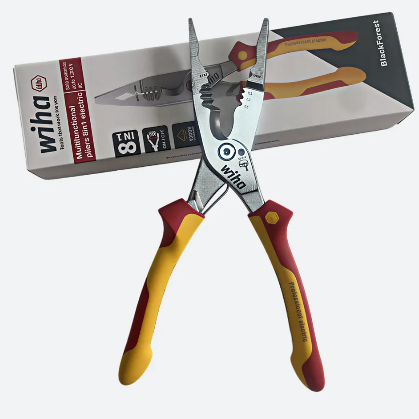 Pince isolée Wiha 45489 8 en 1 certifiée VDE 1000V, outil multifonctionnel pour électricien, dénudeur de fils, coupe-fils, pince à sertir, outil professionnel