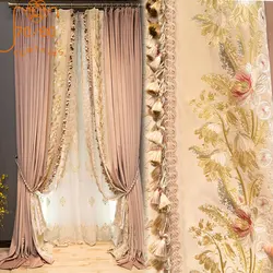 High-grade Pink Princess Embroidery Stitching Flannel Thickened Blackout Curtains for Living Room Bedroom Dining Room