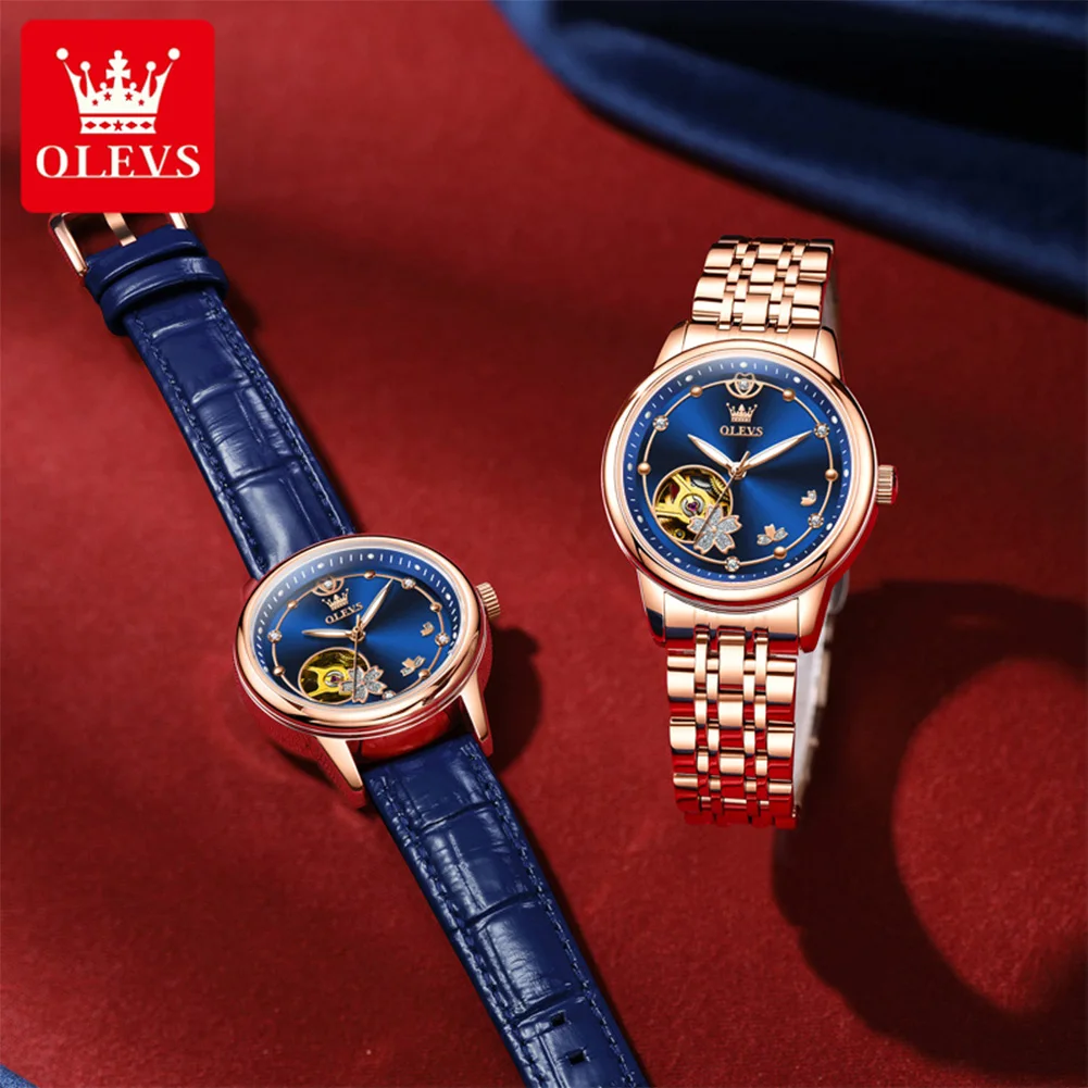 OLEVS 6732 Top Brand Elegance Ladies Automatic Wristwatch Hollowed Luminous Luxury Original Mechancial Watch for Women