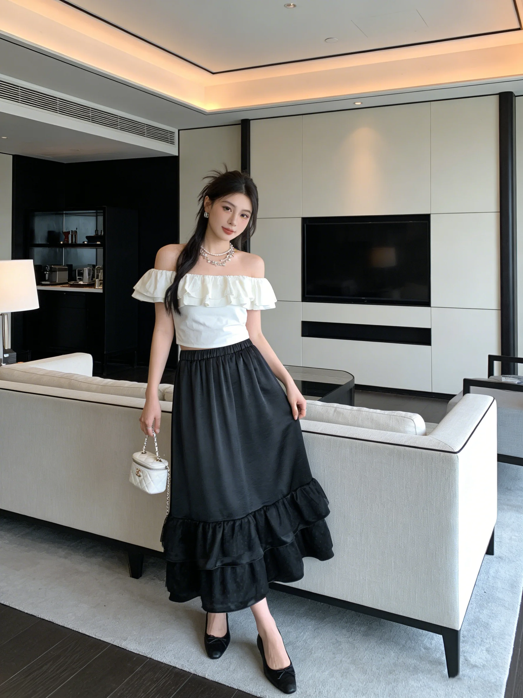 

Ele Korean Sle Double Layered Tulle A-Line Skirt Satin Dra Gentle Spring New Arrival Women's High Waist Skirt