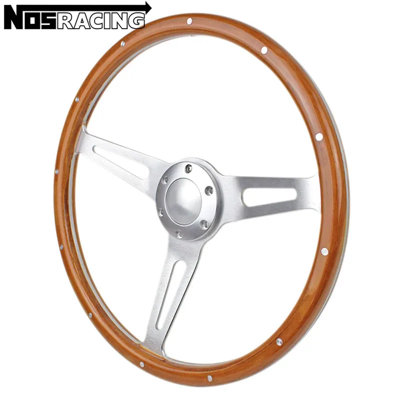 15inch Steering Wheel Rivet Classic Wood Solid Universal 380mm JDM Racing Chrome Spoke Volante